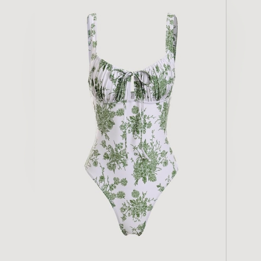 BERLOOK Womens Sexy Floral One-Piece Swimsuit Tie Slimming Bathing Suits Push Up